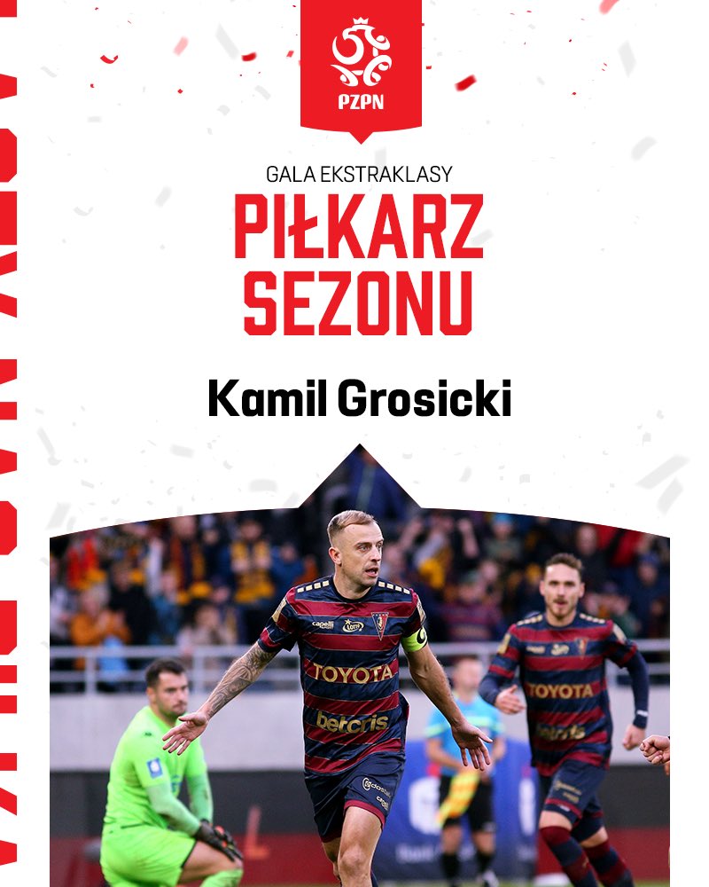 Kamil Grosicki ponownie wybrany piłkarzem sezonu @_Ekstraklasa_! 🥹😍 #GalaEkstraklasy