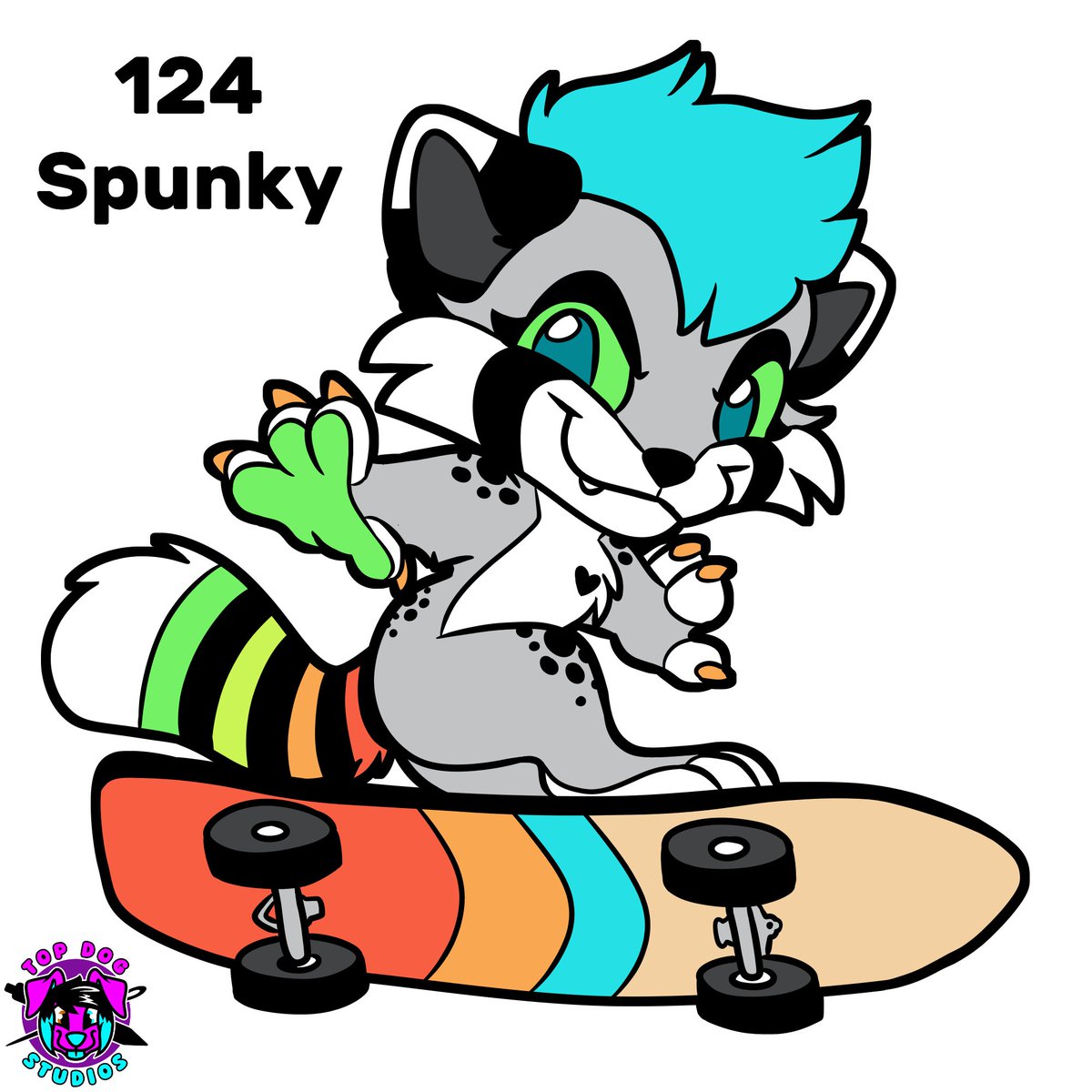 Pin #124 is here, and this one is quite RADICAL! Meet Spunky Racoon, a darling and daring trash animal who's getting her pro skater skills on! This pin will be available at Spunky Stuff once the pins are produced! We are hoping to have them ready for her AnthroCon DD table 🌺