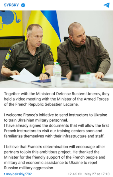 Es oficial: Francia enviará soldados a Ucrania para entrenar a las fuerzas locales. Lo confirmó Oleksandr Syrskyi, comandante de las fuerzas ucranianas, al informar la firma de un acuerdo para hacerlo posible Macrón sube la apuesta mientras el alemán Scholz sigue pidiendo