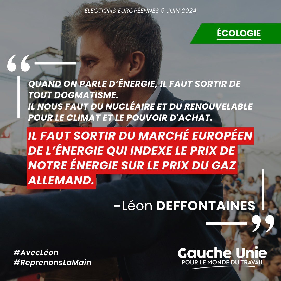 PCF531's tweet image. « Il faut sortir du marché européen de l’énergie qui indexe le prix de notre énergie sur le prix du gaz allemand »
🗳️LE 09 JUIN, LE VOTE UTILE C’EST @L_Deffontaines avec la #GaucheUnie !