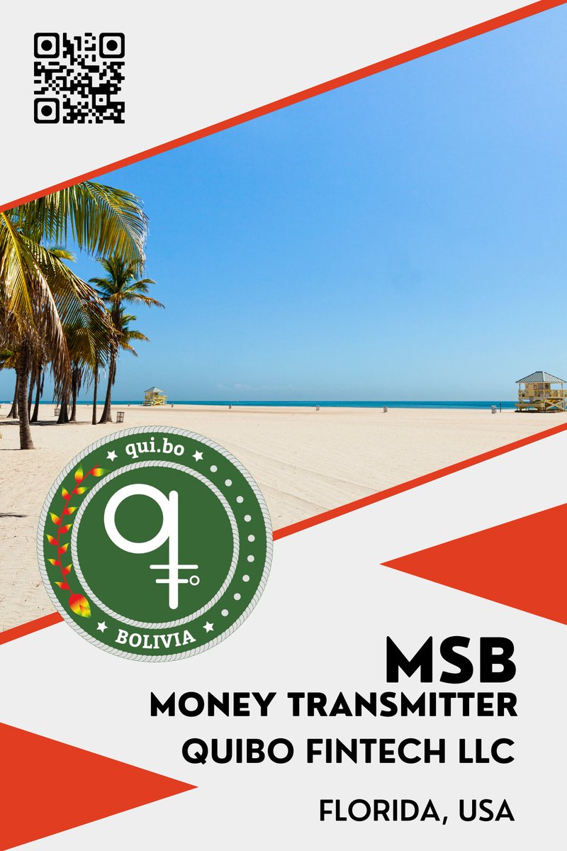 Getting ready for traveling to the Sunshine State in order to complete compliance regulations.
QUIBO FINTECH LLC
Money Service Business
#fintechbo #pymesbolivia 🇺🇸🇧🇴