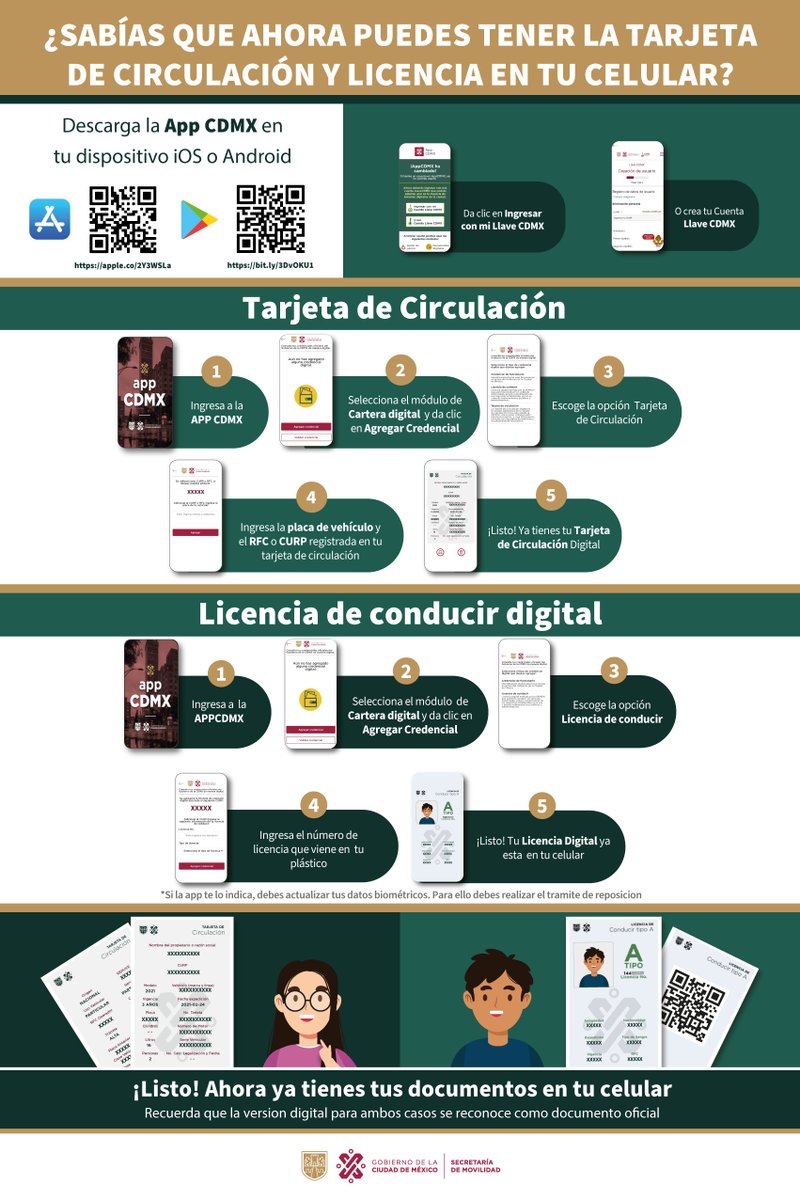 ¿Traes tu celular contigo?

Entonces támbien traes tu tarjeta de circulación y licencia 😌🪪💕

Ya puedes tenerlas digitalmente con la #AppCDMX 📱✨

Recuerda que estas tienen la misma validez que la versión física 😉

Revisa como puedes hacerlo 👇🏼👀