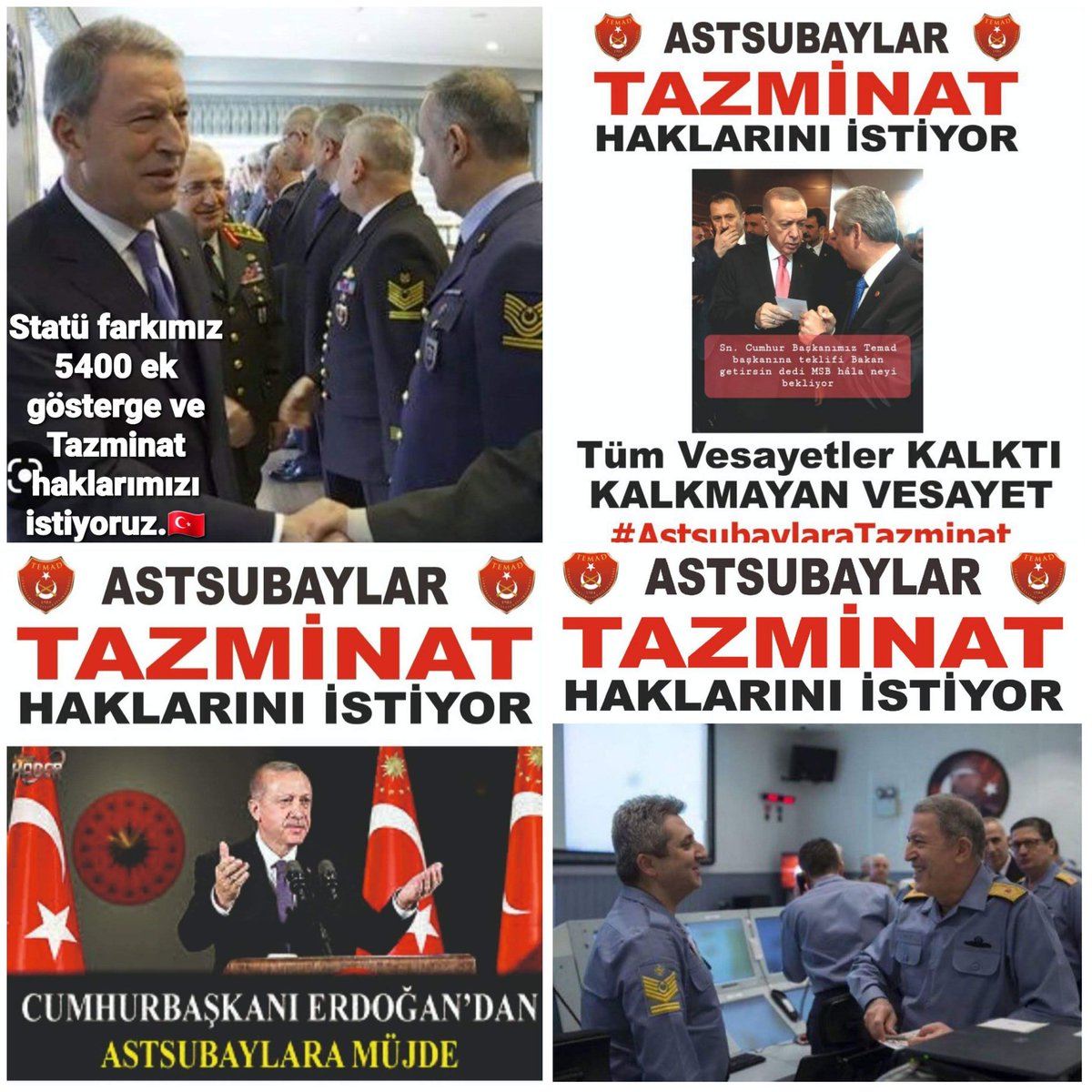 #AstsubaylaraAdalet
STATÜMÜZ ONURUMUZDUR, 
TAZMİNAT LÜTUF DEĞİL HAKKIMIZDIR. ASTSUBAYLARIN EMEKLİ MAAŞ BAĞLAMA ORANLARI YENİDEN DÜZENLENMELİ.
5400 EK GÖSTERGE VERİLEREK EMEKLİLİKTE ASTLARIYLA AYNI MAAŞI ALMALARI ÖNLENMELİDİR.
<a href="/RTErdogan/">Recep Tayyip Erdoğan</a>
<a href="/dbdevletbahceli/">Devlet Bahçeli</a>
<a href="/_cevdetyilmaz/">Cevdet Yılmaz</a>