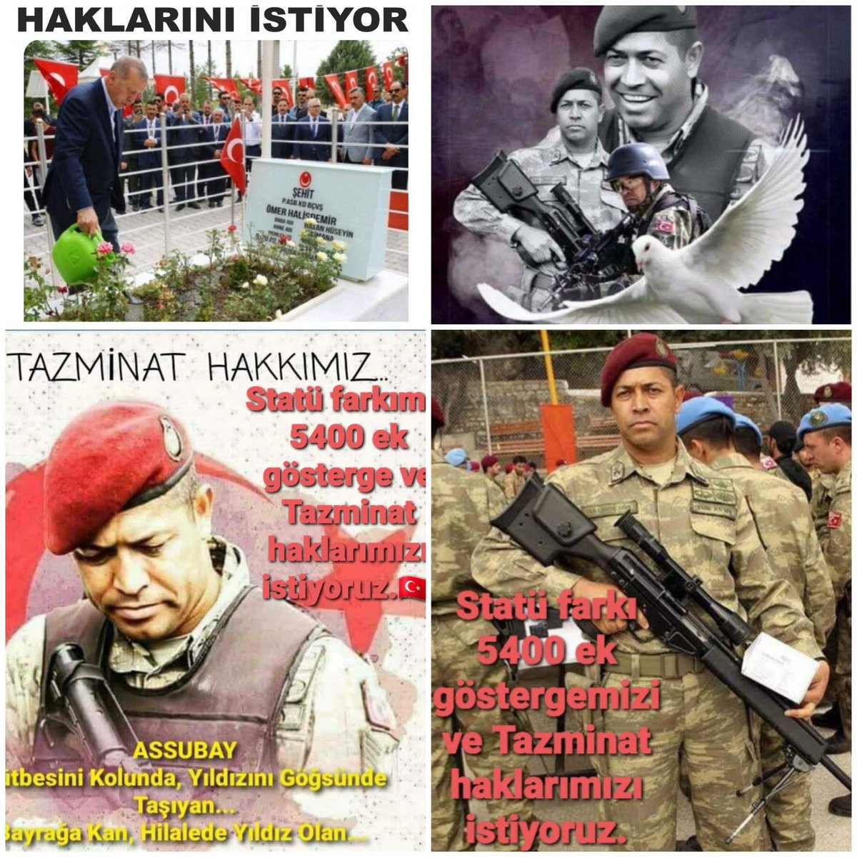 #AstsubaylaraAdalet
STATÜMÜZ ONURUMUZDUR, 
TAZMİNAT LÜTUF DEĞİL HAKKIMIZDIR. ASTSUBAYLARIN EMEKLİ MAAŞ BAĞLAMA ORANLARI YENİDEN DÜZENLENMELİ.
5400 EK GÖSTERGE VERİLEREK EMEKLİLİKTE ASTLARIYLA AYNI MAAŞI ALMALARI ÖNLENMELİDİR.
<a href="/RTErdogan/">Recep Tayyip Erdoğan</a>
<a href="/dbdevletbahceli/">Devlet Bahçeli</a>
<a href="/_cevdetyilmaz/">Cevdet Yılmaz</a>