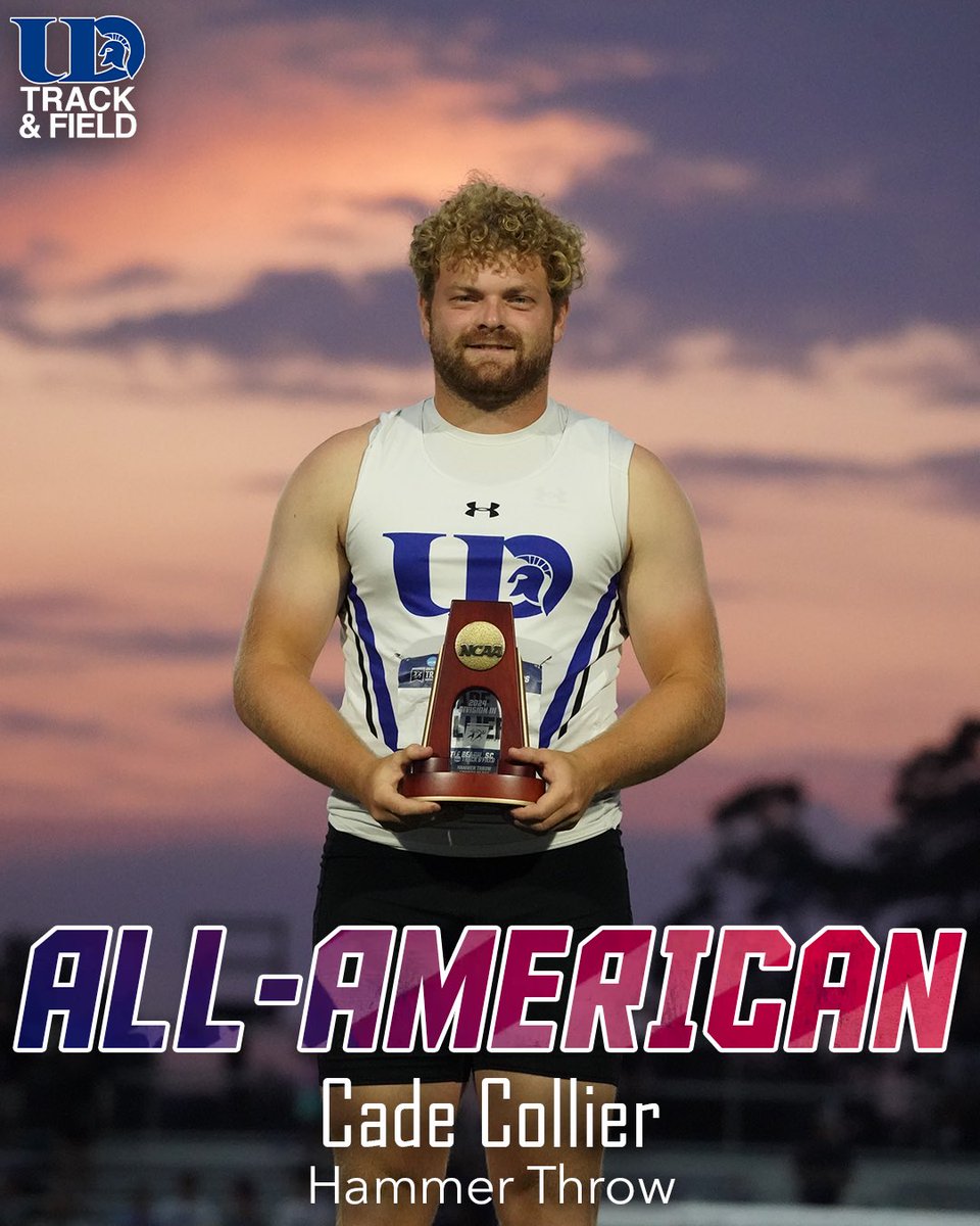 UDTFXC's tweet photo. BIG BOMB CADE

Cade Collier tossed a 61m BOMB to place him 4th in the Men’s Hammer Throw and earn his second All-American honor!

#UDspartansTF https://t.co/LODeRgZufP