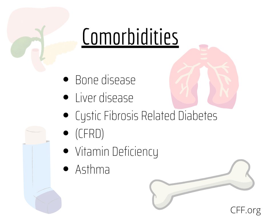 CF does not impact only one system.  There are several comorbidities associated with it.
.
.
.
#CureCF #CF #cysticfibrosis #sixtyfiveroses #65roses #comorbidities #Support #Educate #Hope