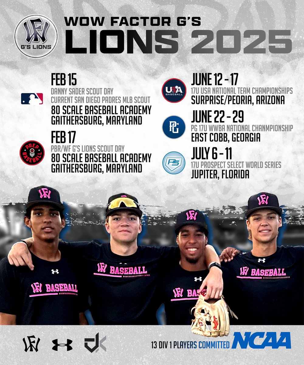 Proud to unveil our powerhouse Wow Factor G’s Lions 2025 @Wow_Lions roster &amp; schedule for the 2024 Summer! With an amazing talented group including 13 committed players heading to Div 1 programs, we’re ready to compete the top national and international tournaments in the USA.