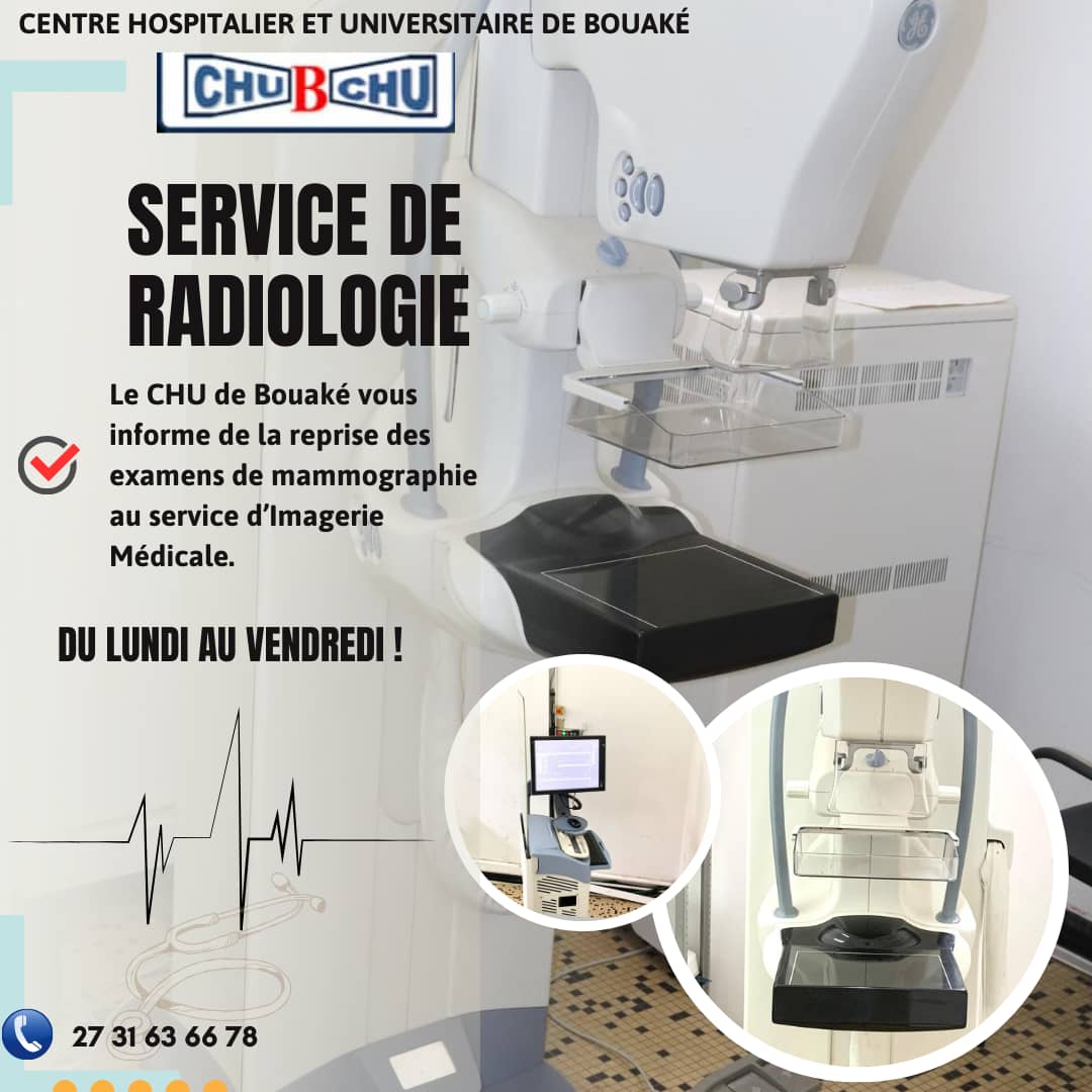 📢📢Chu de Bouake REPRISE des examens de mammographie au service d'imagerie médicale.