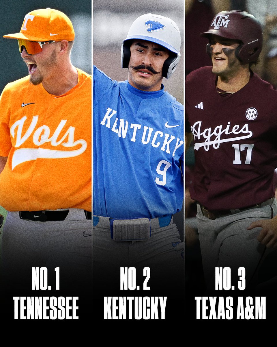 No. 1 @vol_baseball No. 2 @ukbaseball No. 3 @aggiebaseball This is the first time in NCAA Baseball tournament history the top three seeds are all from one conference 🔥