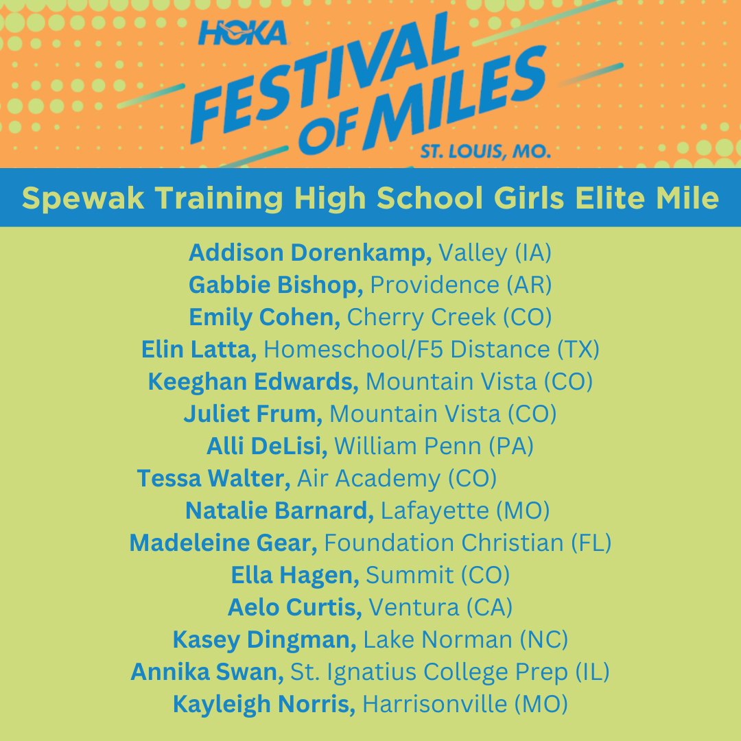 Introducing the 2024 Spewak Training High School Girls Elite Mile field! 🔥🔥🔥