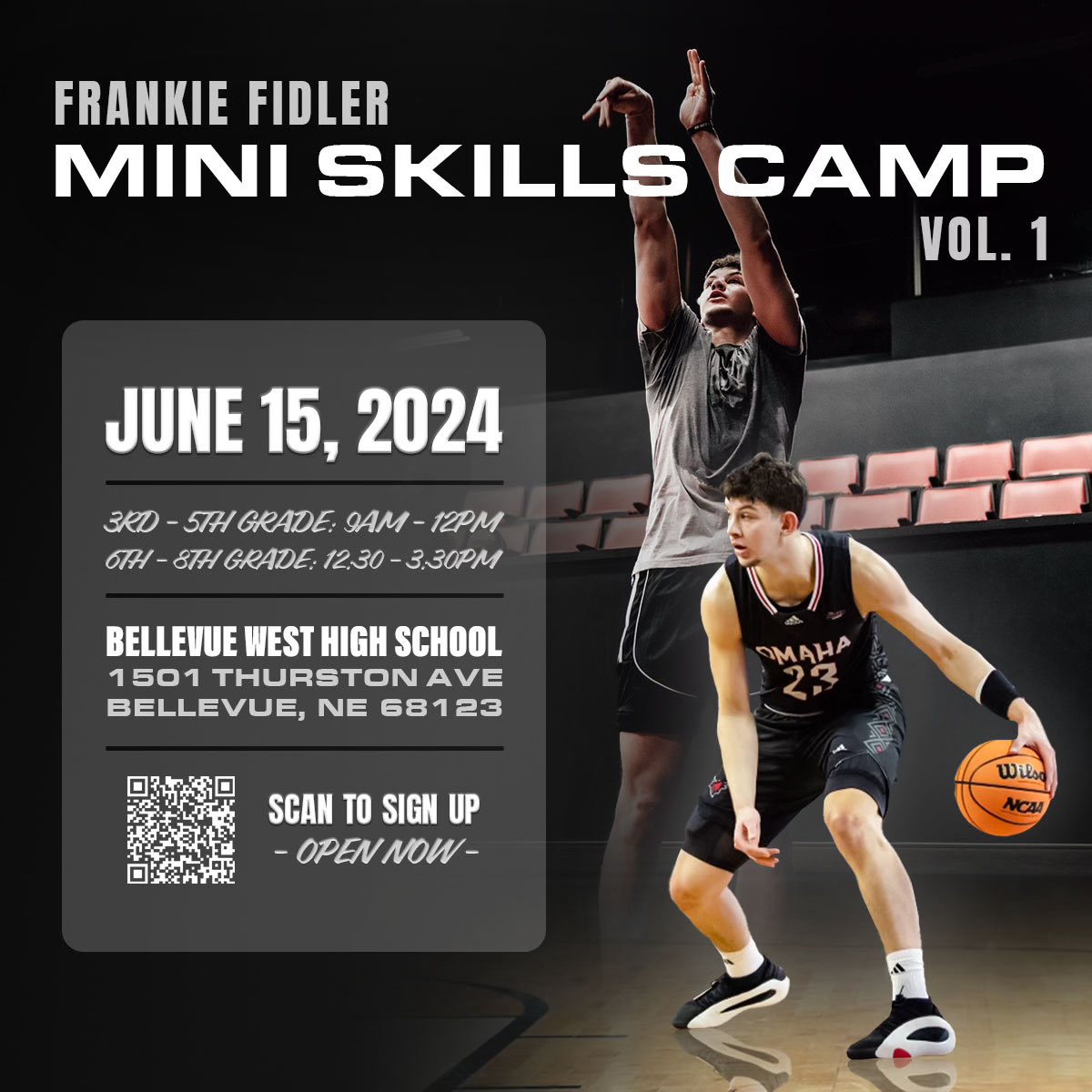 Proud to announce my first official youth basketball skills camp Frankie Fidler Mini Skills Camp Vol. 1! 📍Bellevue West High School 📆 June 15 Please use the link below to sign up thefactorybasketball.leagueapps.com/camps/4259178-…