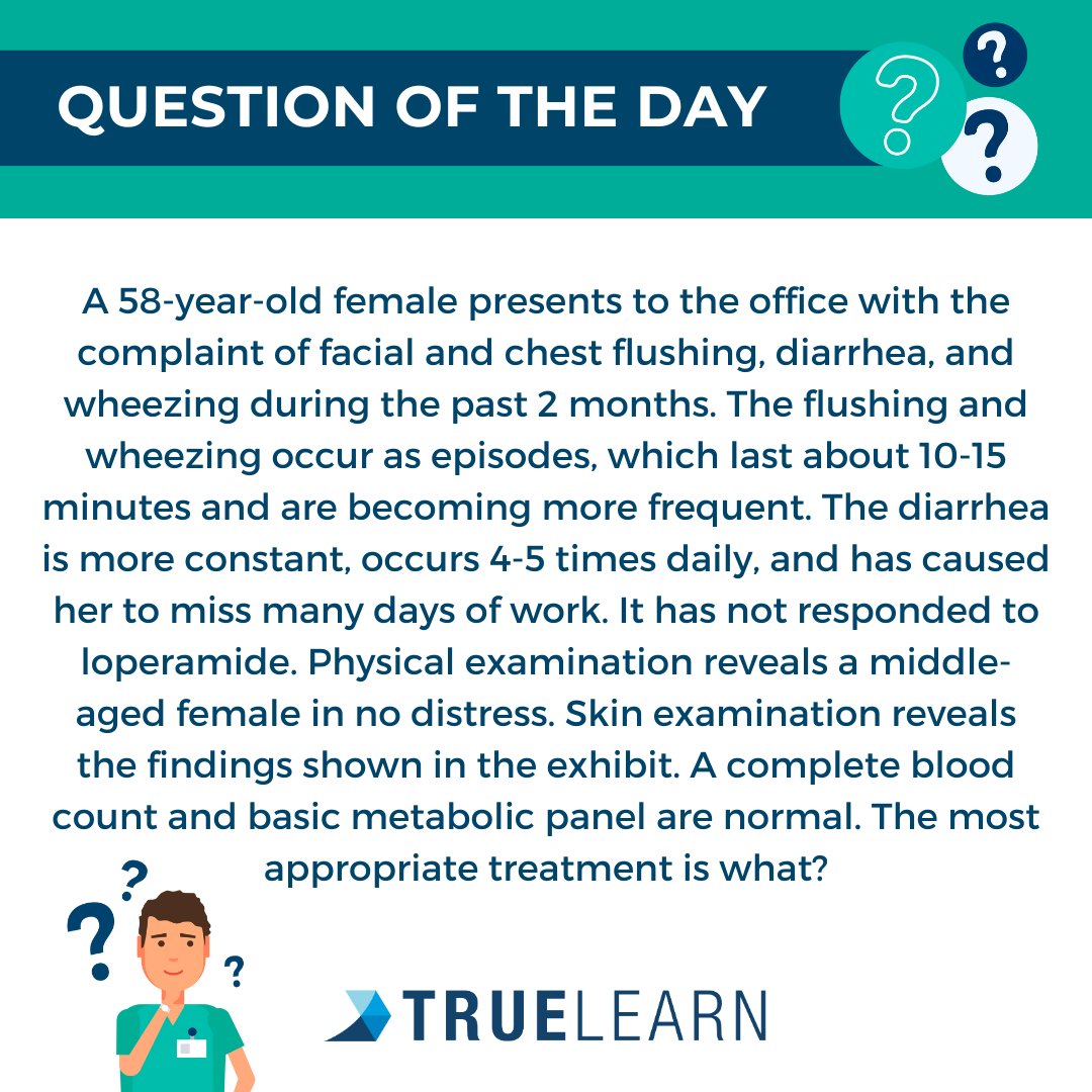 TrueLearnLLC's tweet image. #QOTD

1. Hydroxyurea
2. Leuprolide
3. Mecasermin
4. Octreotide
5. Phentolamine

Answer: Make your best guess in the comments!

#questionoftheday #comlex #practicequestions #healthcare #study #practicequestions #smartbank #truelearn
