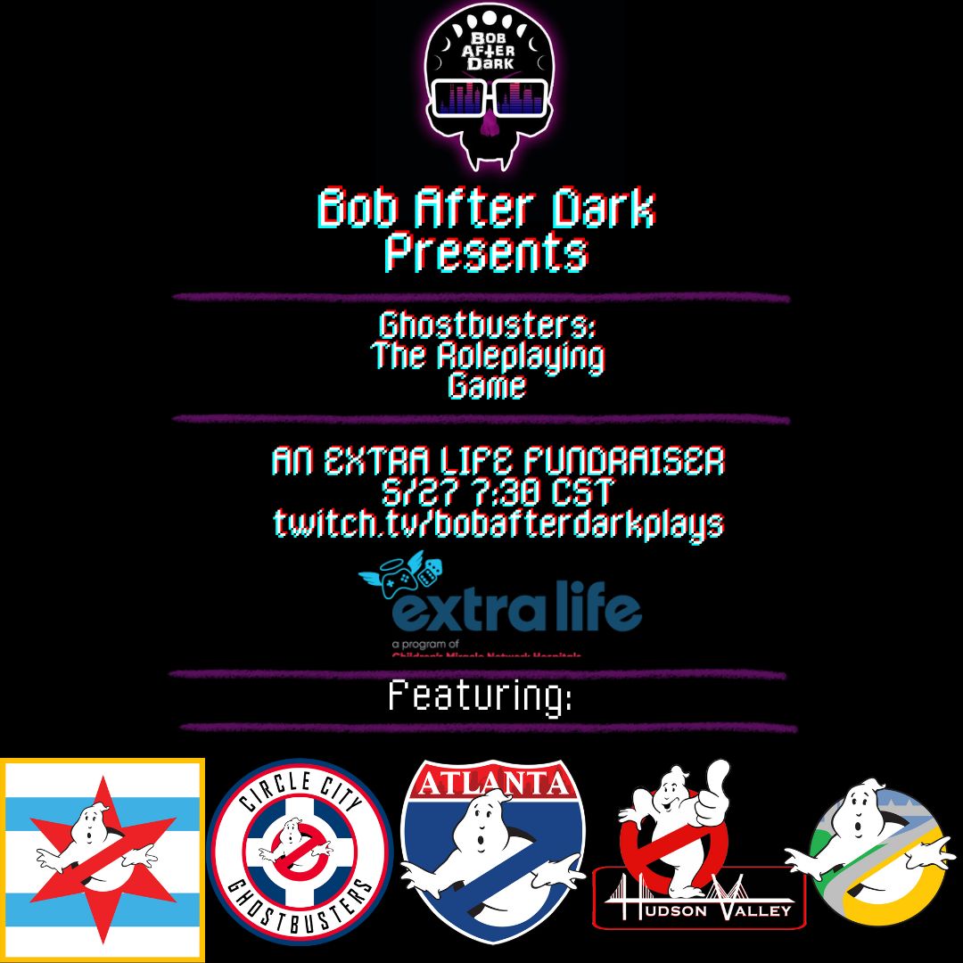 HVGhostbusters's tweet photo. 830 PM EDT, our own @panatale1 is joining members from four other franchises and GM @Bobafterdark on https://t.co/02U4SPE561 for a one-shot Ghostbusters RPG session to benefit Extra Life! Tune in and help support a great cause! https://t.co/Bp0YNdkTIA