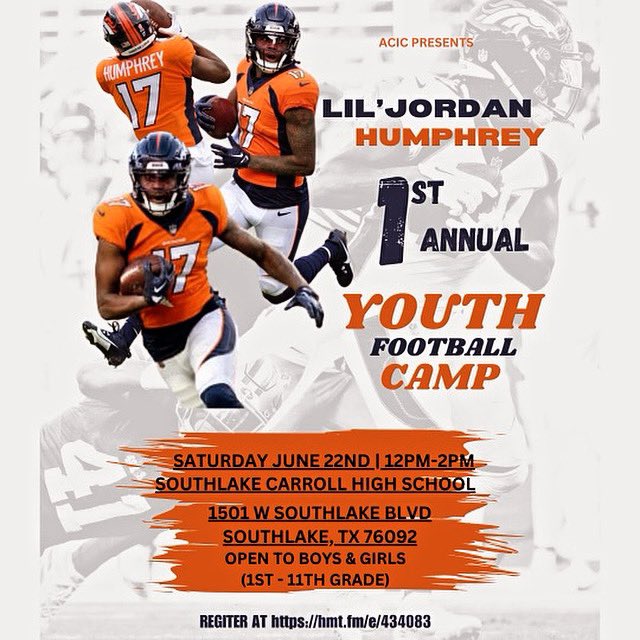 Honored To Host My First Annual Football Camp. Can’t Wait To See You There! Click link to register: hmt.fm/e/434083