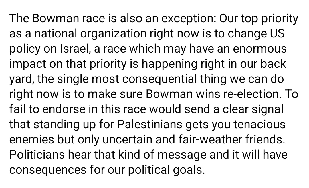 This, from a DSA organizer I follow. Top priority for DSA is changing the US's position on Israel. Not improving conditions for working people in the US, or student debt relief, or immigration reform, or any of the other domestic issues that face our country. Instead, Israel. 1/