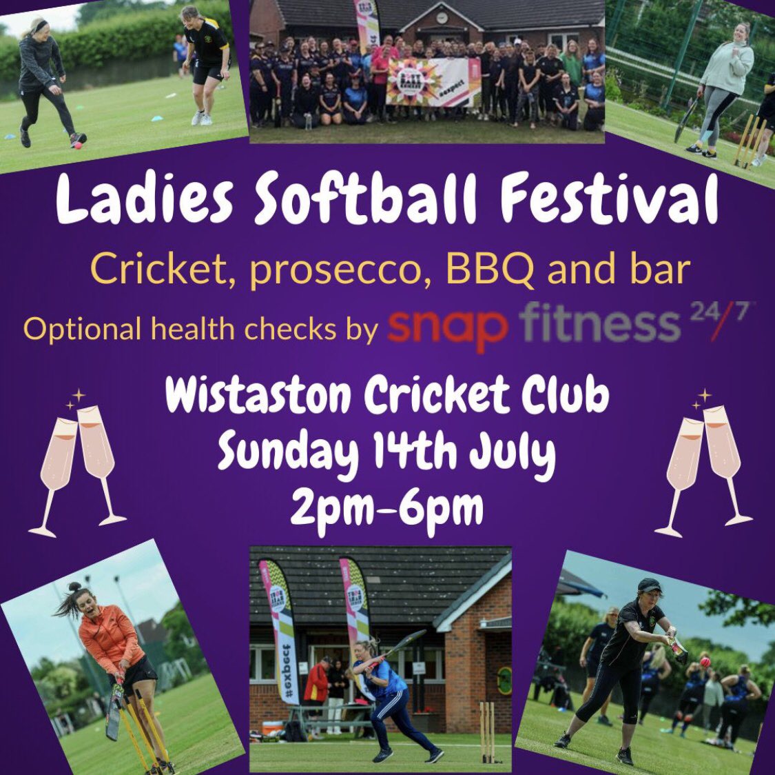 Our softball festival is fast approaching🏏🥂🍾 This year <a href="/snapfitness/">Snap Fitness</a> Crewe will be joining us offering optional health checks on the day🏃‍♀️❤️ Team places are starting to fill up so get your entries in via the booking link in our bio or a direct message 🙏 booking.ecb.co.uk/event/6191dc98…