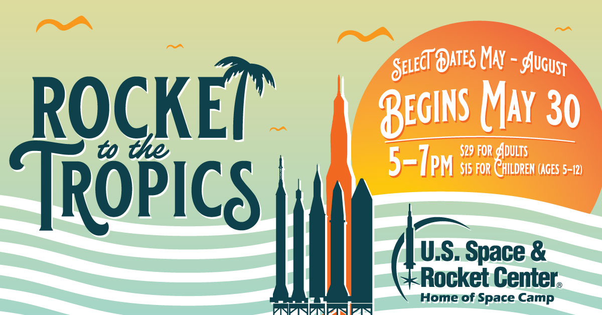 IT'S HAPPENING! This Thursday, May 30, join us for Rocket to the Tropics! Featuring delicious tropical food, a Jimmy Buffet-themed band, and an excerpt of the play Space Monkeys! $29 for adults, $15 for children, children under 4 get in free! Get tickets bit.ly/3yhuXcK