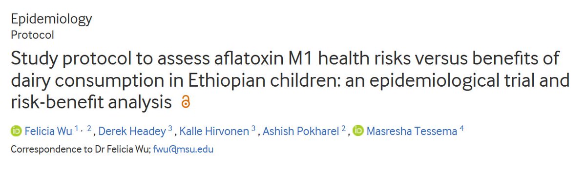 🆕📰Study protocol to assess aflatoxin M1 health risks versus benefits of dairy consumption in Ethiopian children: an epidemiological trial and risk-benefit analysis. 📝By Felicia Wu, Derek Headey, @kallehi, Ashish Pokharel, and Masresha Tessema. doi.org/10.1136/bmjope… @CGIAR