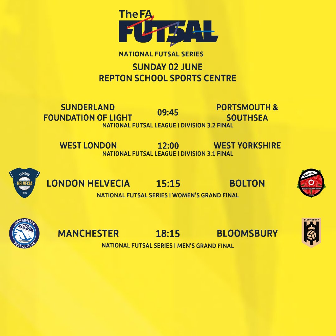 🎫 GRAND FINAL! 

We get to do it all again this weekend as we see <a href="/reptonfootball/">Repton Football/Futsal</a> hold the final weekend of 2023/24!

<a href="/NatFutsalLeague/">National Futsal League</a> fixtures up first on Saturday eve and Sunday morning before the <a href="/FA_NFS/">FA National Futsal Series</a> Women's &amp; Men's Grand Finals on Sunday afternoon!

Grab your tickets! ⬇️