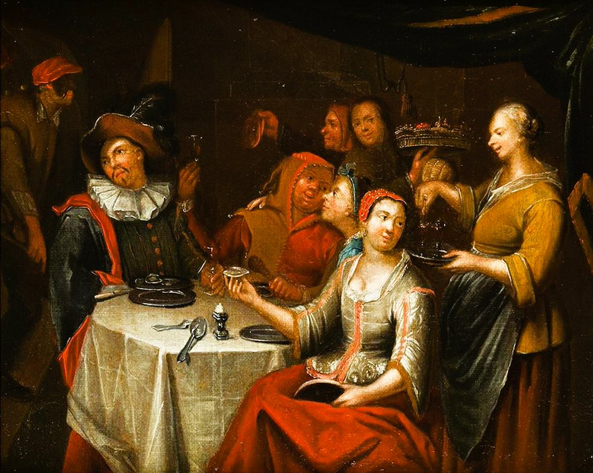 Frans Verbeeck, 1510 – 1570, Flemish painter; Happy Table Company at Austernesse