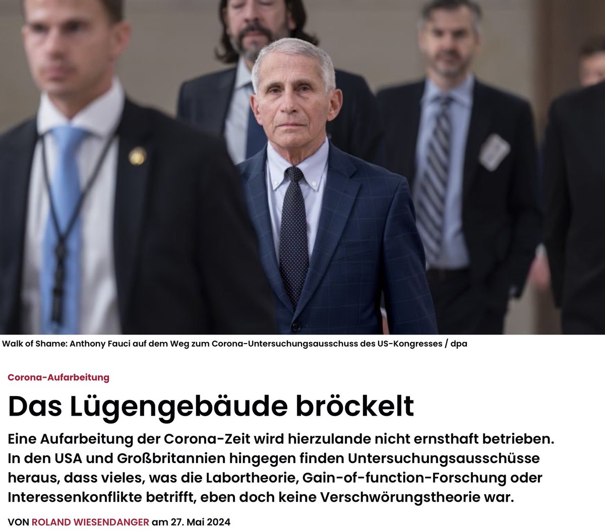 “Vor diesem Hintergrund aktueller und zukünftiger Gefahren durch fortgesetzte Förderung einer unkontrollierten, hoch risikoreichen Forschung erscheint eine Aufarbeitung der Corona-Pandemie gerade bezüglich der Frage des Ursprungs und damit einher gegangener politischer Maßnahmen