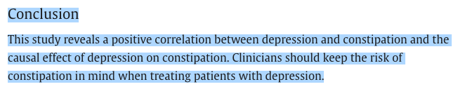 Association between #depression & #constipation: An observational study & Mendelian randomization analysis

sciencedirect.com/science/articl…

@_atanas_ @_INPST @ScienceCommuni2 @DHPSP @Psychobiotic @club_gut @AskDrShashank @DrRuscioDC @HeidiHmoretti @DrPedre @BrianLenzkes @Metabolic_Mind