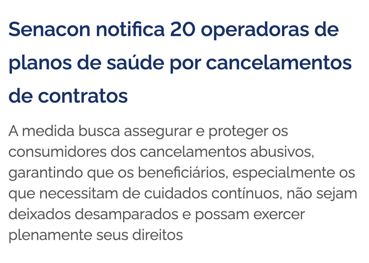 O @mjspgov, por meio da Secretaria Nacional do Consumidor (Senacon), solicitou explicações das operadoras de planos de saúde sobre cancelamentos unilaterais de contratos feitos nos últimos dias (+)