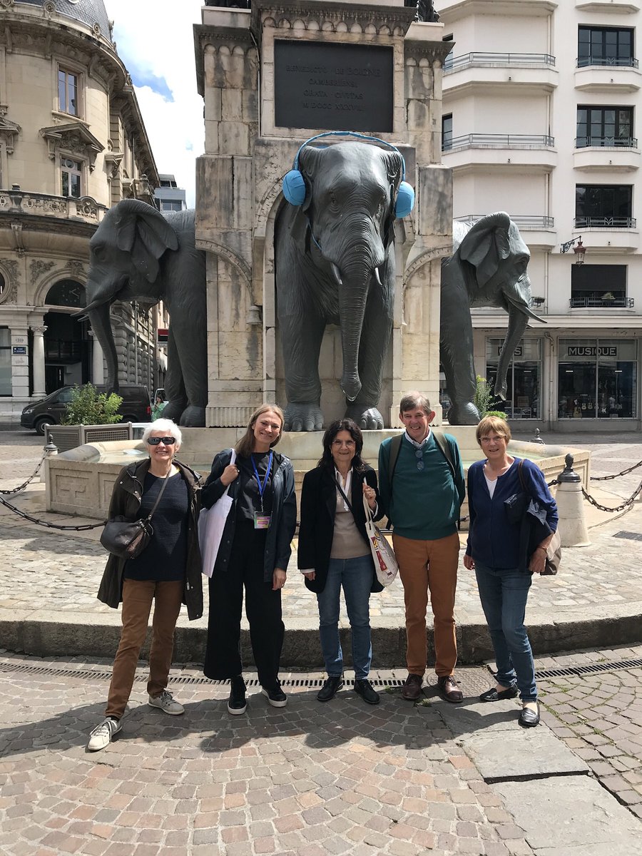 elizabeth_delo's tweet photo. With my guides - from the English-speaking reading committee - at la Fontaine des Éléphants in Chambéry. These lovely people gave me such a warm welcome to the Festival du premier roman, looked after me brilliantly, and were an absolute joy to spend time with. https://t.co/Kde5ukgB8P