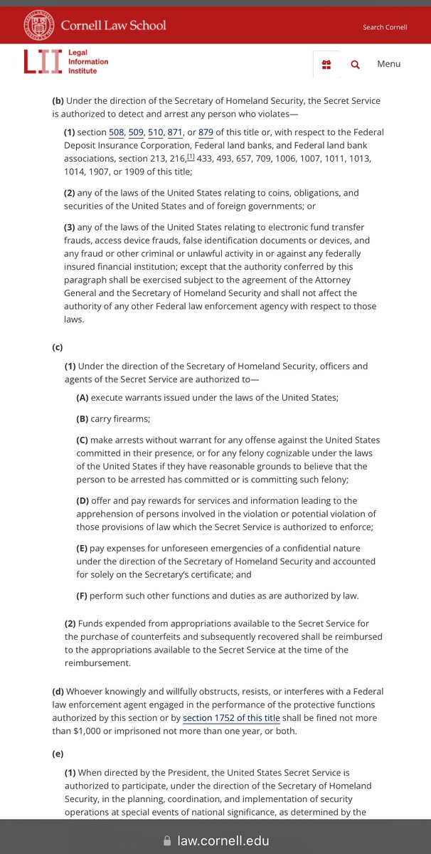 Would seem with a simple Google search that the @SecretService IS a Title 18 law enforcement agency with the power to arrest and execute warrants “Whoever knowingly and willfully obstructs, resists, or interferes with a Federal law enforcement agent engaged in the performance of