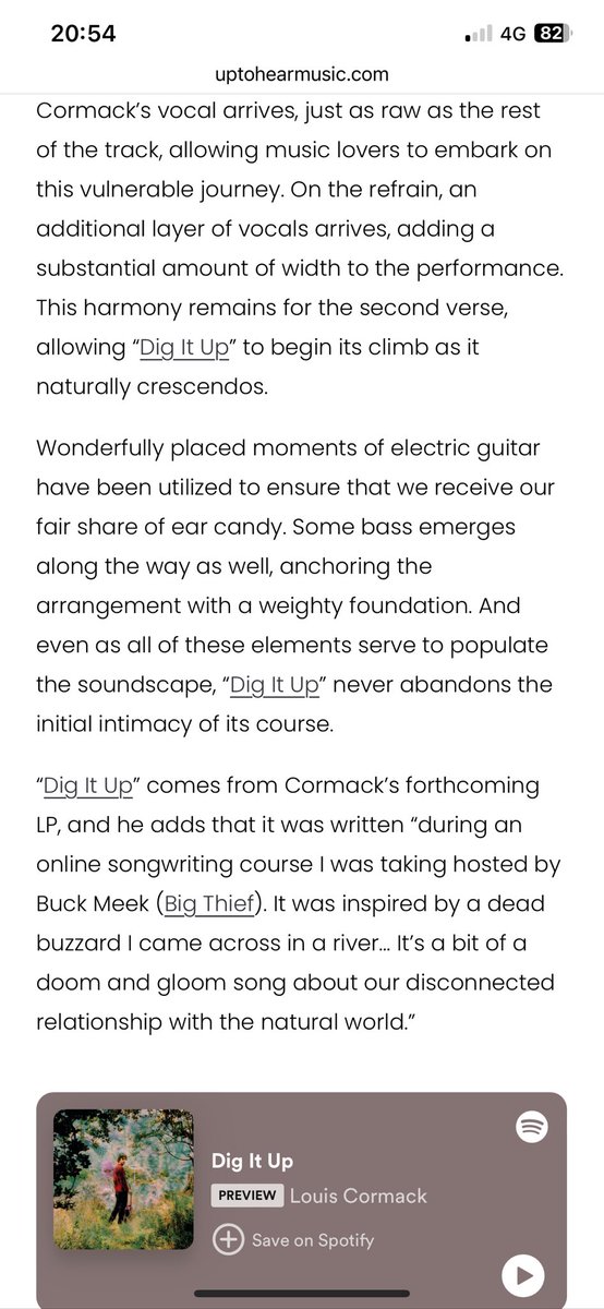 LouisCormack's tweet photo. Nice wee write up from @UpToHearMusic 

 #song #music #newmusic #indie #newsong #single #ireland #irish #cork #folk #singersongwriter #scottish #friday #newmusicfriday #spotify #bandcamp #presave #country #americana #dreamy https://t.co/20Ilvg8o2L