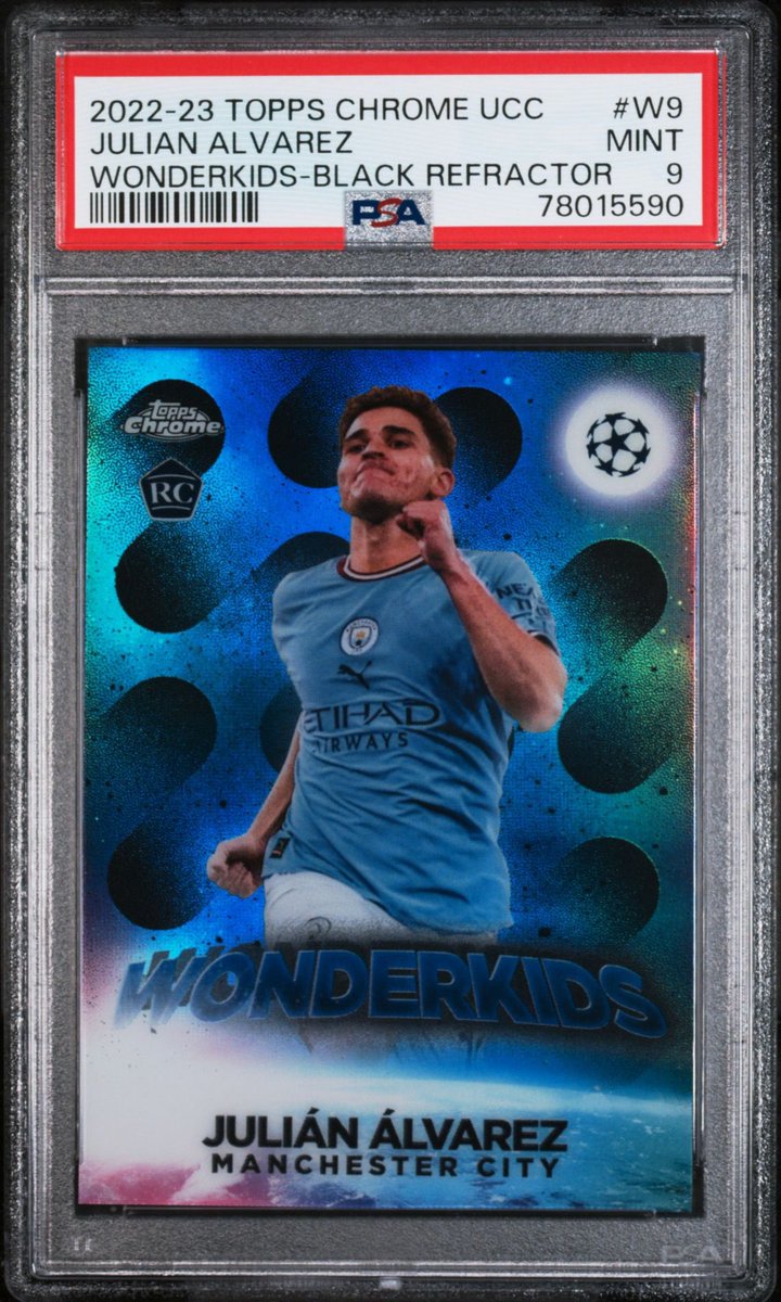diabeticliberty's tweet image. Julian Alvarez  Topps Chrome Wonderkids Black Refractor /10 PSA 9 $175 shipped #RoboStack