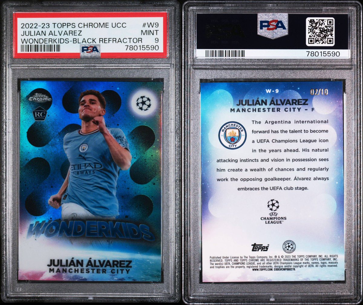 diabeticliberty's tweet image. Julian Alvarez  Topps Chrome Wonderkids Black Refractor /10 PSA 9 $175 shipped #RoboStack