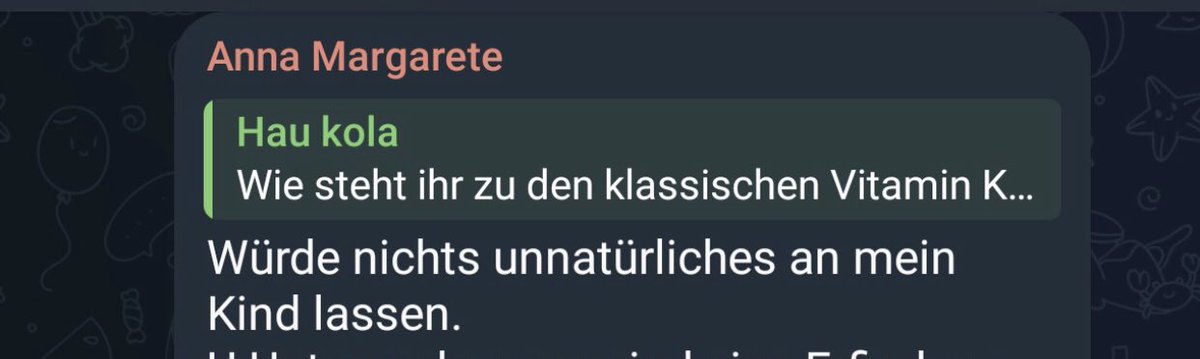 @FlugschuleE Ach, Anna Margarete! Ich nenne Dich  jetzt nicht „Unmensch“!

Aber wenn Dein Baby nicht ls Unnatürliches abbekommt:

1. Was für Kleidung trägt es?
2. Ernährung? Nur frische Würmer?
3. Selbst Homöopathie fällt aus.
4. Wie groß sind dessen Überlebenschancen?

Ich sag’s Dir: #NULL