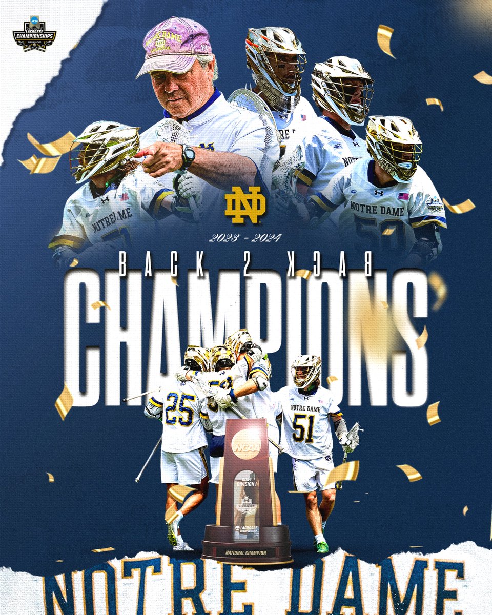 NCAA Lacrosse (@ncaalax) on Twitter photo 🏆 BACK-TO-BACK NATIONAL CHAMPIONS 🏆
<a href="/NDlacrosse/">Notre Dame Lacrosse</a> takes down Maryland, 15-5, to win the DI Men’s Lacrosse National Championship for the second straight year! ☘️
#NCAAMLAX 🏆 BACK-TO-BACK NATIONAL CHAMPIONS 🏆
<a href="/NDlacrosse/">Notre Dame Lacrosse</a> takes down Maryland, 15-5, to win the DI Men’s Lacrosse National Championship for the second straight year! ☘️
#NCAAMLAX