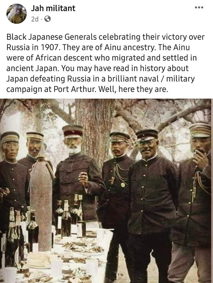 Today marks the 119th anniversary of the Battle of Tsushima. The Imperial Japanese Navy defeated the Russian Navy and stopped Russian presence in Korea. Apparently, according to Afrocentrists, the Japanese admirals were black....