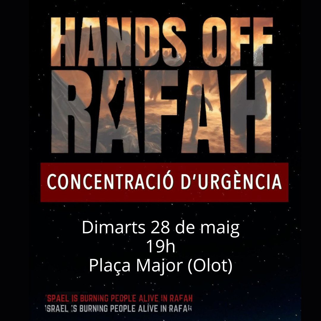 Davant un  nou atac cap a la població palestina de Gaza per part de l'Estat genocida d'Israel sortim al carrer per exigir que els nostres governs actuïn i per mostrar al poble palestí que no està sol!

Demà concentració a #Olot 
#Palestina