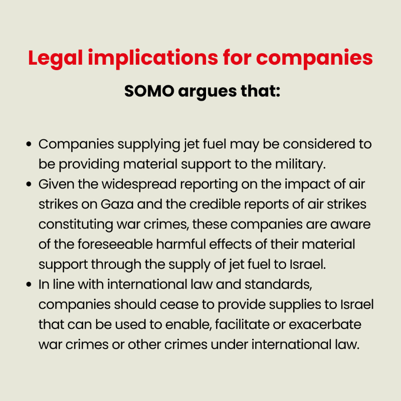 SOMO's tweet photo. 🔎 Who is fueling the flames in #Gaza? Since 7/10, many have reported war crimes by the Israeli Air Force. Our briefing examines companies &amp; states supplying jet fuel to Israel &amp; the legal implications. Read &amp; amplify the call for an oil &amp; fuel #embargo!👇
https://t.co/FVy85y0OKE