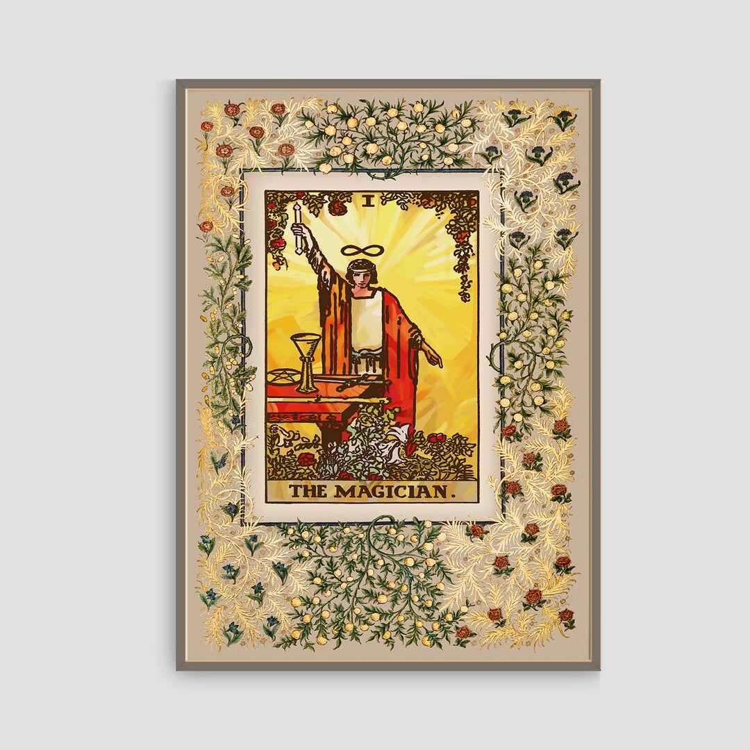 The Magician Print - Vintage Shabby Chic - Tarot Poster - Nouveau Tarot Card Poster - Gold - Large Artwork by DesignBohemian etsy.com/listing/172284… #interiordecor #interiorinspo #interioraesthetic #botanicalgoth #gothaesthetics #witchygoth #vintageaesthetic #gallerywall