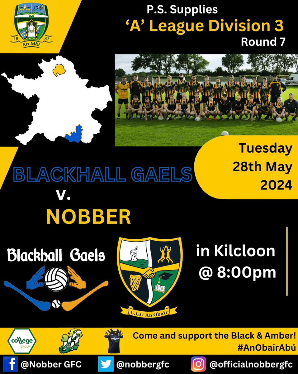 Best of luck to our Senior Men's team who face @blackhallgaels in the @MeathGAA Division 3 A-League on Tuesday evening in Kilcloon @ 8pm