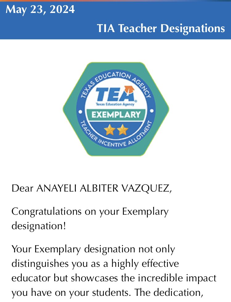 It is an honor to be recognized as an Exemplary teacher for the second time in a row. This recognition is for my students from last year who never gave up and for God for granting me the wisdom to do what I enjoy the most. #proudteacher, #PraiseJesus ,#bilingualteacher,