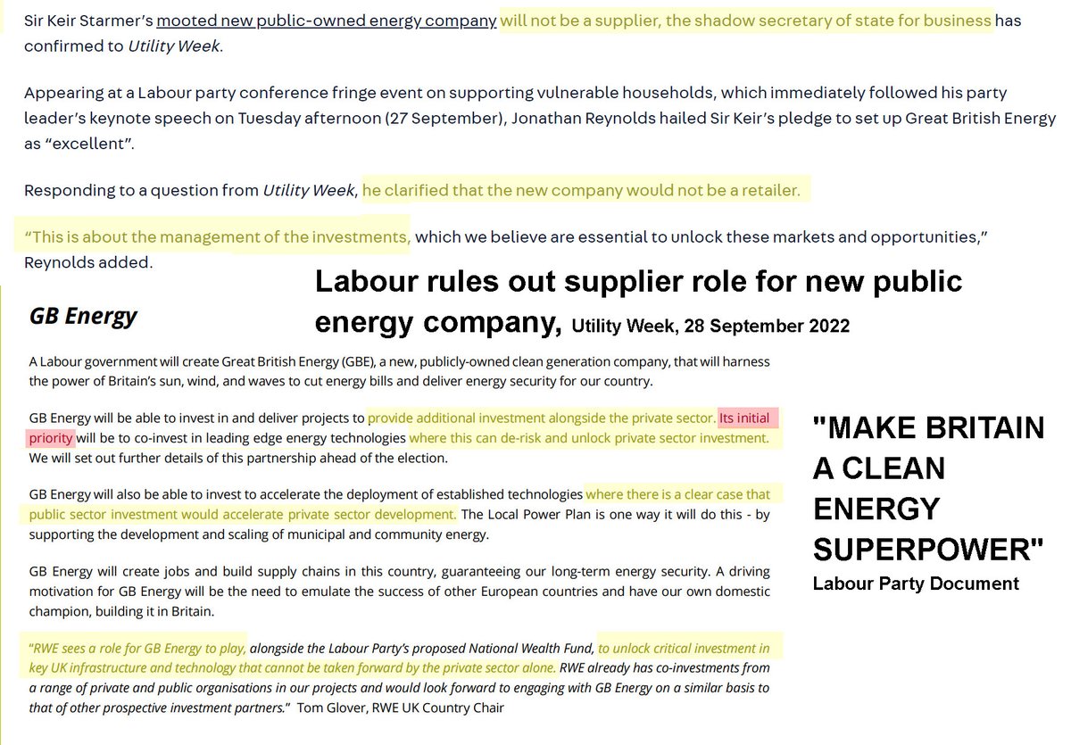 Despite Labour pretending that GB Energy will be some kind of publicly owned electricity supplier or retailer which will lower bills as soon as Lab are elected it's nothing of the sort. It's there to invest in private companies building renewable schemes for profit.