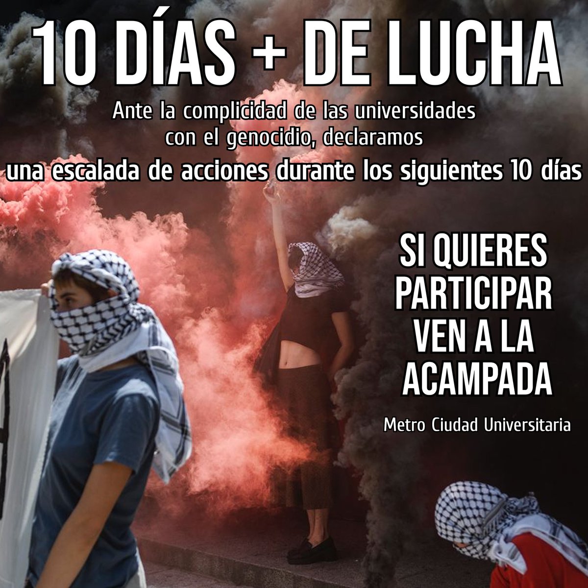 Mientras otras universidades ya han cedido a las demandas de ruptura de relaciones, los rectores madrileños siguen sin sentarse a negociar. 

Tras 20 días de acampada, anunciamos una intensificación de nuestras acciones protesta ✊🇵🇸