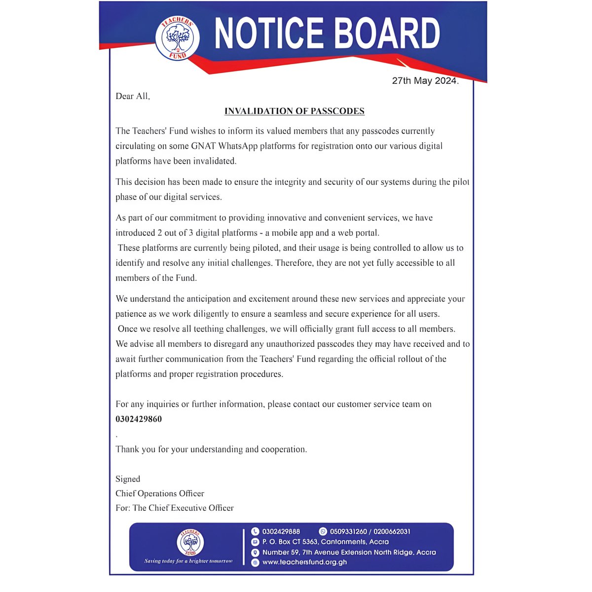 An Important Notice To All Members.
#TeachersFund
#Notice