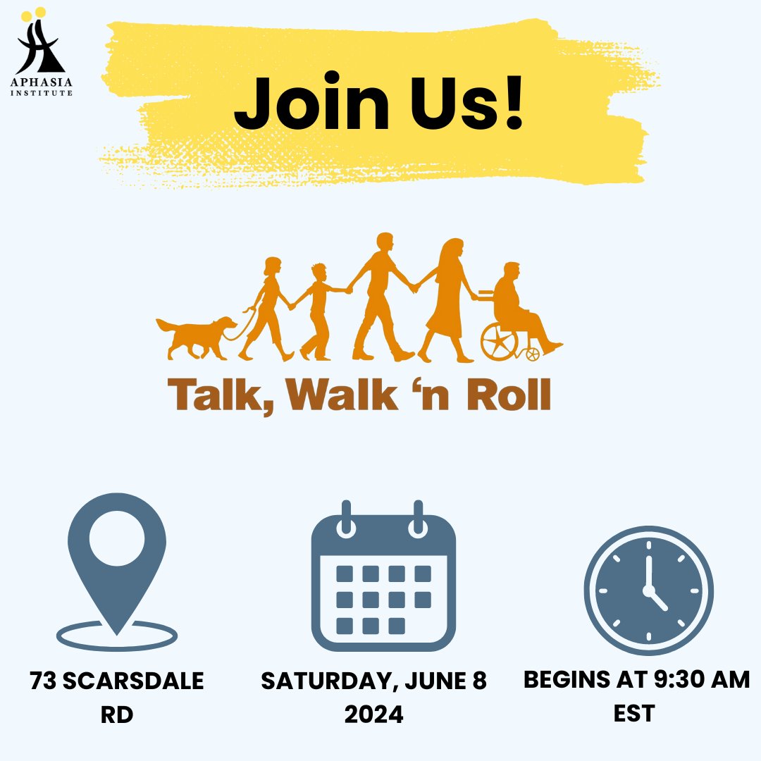 Talk, Walk 'n Roll is in less than 2 weeks!
There's still time to register, fundraise and donate. 

Join us: aphasia.ca/talkwalkroll/

#TalkWalkNRoll #Aphasia #AphasiaAwareness #StrokeAwareness #fundraiser #donors