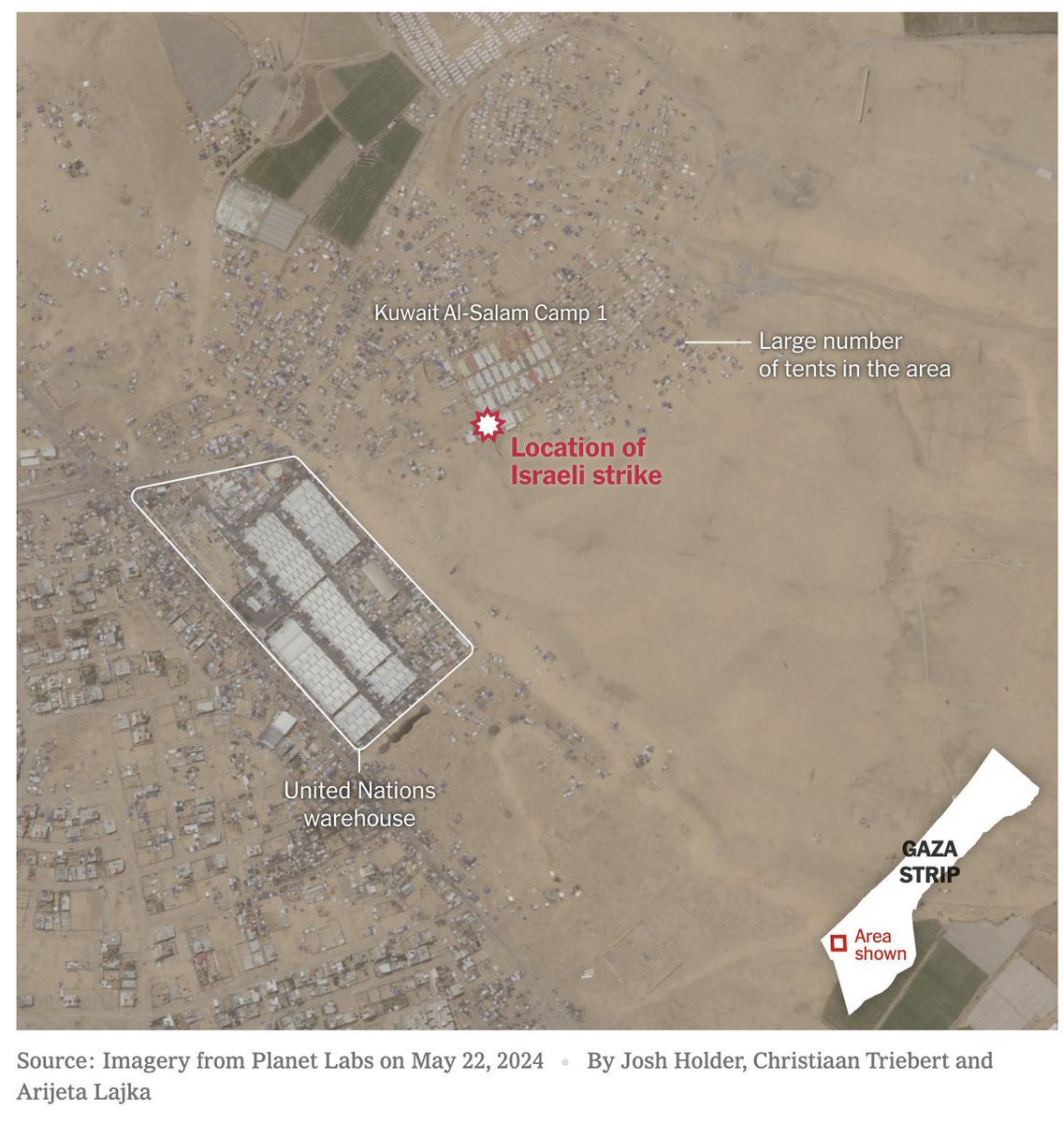 The Israeli military said it used aerial surveillance to minimize civilian harm before striking a displaced persons camp to kill two Hamas officials. Fwiw, military footage we reviewed shows at least four people walking around seconds before the strike. nytimes.com/live/2024/05/2…