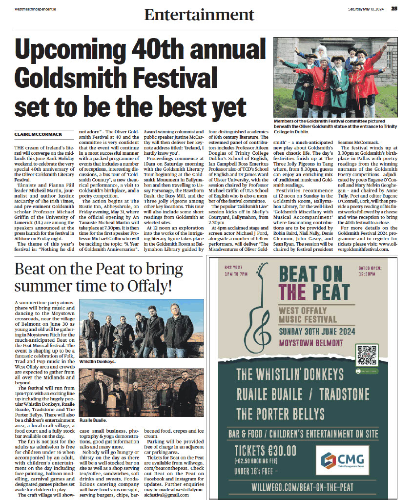 Claire Mc Cormack (@clairemc_c) on Twitter photo Big thanks to regional newspapers Athlone & <a href="/westmeathtopic/">Westmeath Topic</a> <a href="/Longford_Leader/">Longford Leader / Longford Live</a> <a href="/WHExaminer/">Westmeath Examiner</a> <a href="/westmeathindo/">WestmeathIndependent</a> for featuring this weekend's 40th <a href="/Goldsmithfest/">The Goldsmith Festival</a> & looming talks by Tánaiste <a href="/MichealMartinTD/">Micheál Martin</a>, Journalist Justine McCarthy of <a href="/IrishTimes/">The Irish Times</a> & Prof Michael Griffin of <a href="/EnglishAtUL/">English@UL</a> Big thanks to regional newspapers Athlone & <a href="/westmeathtopic/">Westmeath Topic</a> <a href="/Longford_Leader/">Longford Leader / Longford Live</a> <a href="/WHExaminer/">Westmeath Examiner</a> <a href="/westmeathindo/">WestmeathIndependent</a> for featuring this weekend's 40th <a href="/Goldsmithfest/">The Goldsmith Festival</a> & looming talks by Tánaiste <a href="/MichealMartinTD/">Micheál Martin</a>, Journalist Justine McCarthy of <a href="/IrishTimes/">The Irish Times</a> & Prof Michael Griffin of <a href="/EnglishAtUL/">English@UL</a>