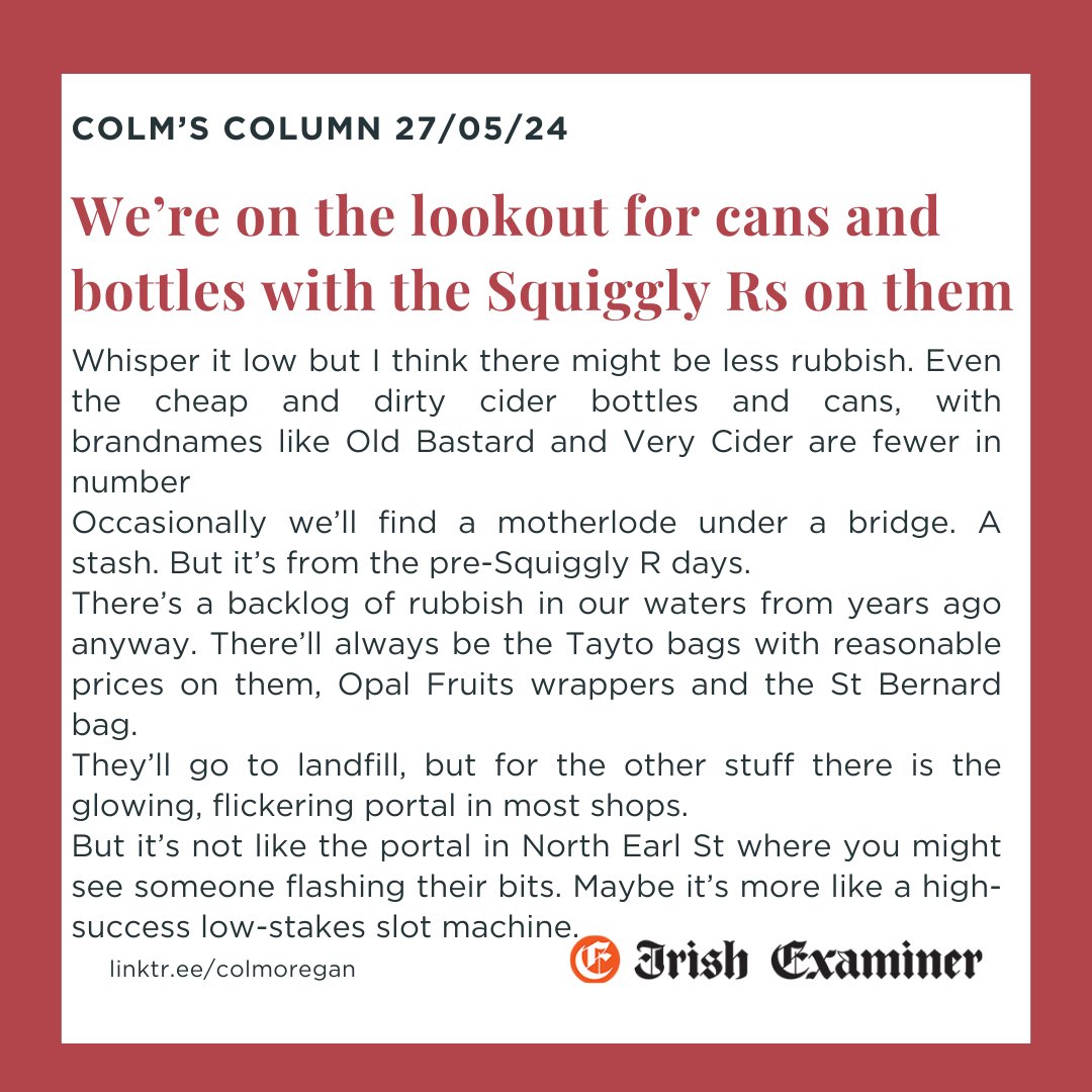 This week in the @irishexaminer , it's not perfect but once you get the kids making money off it, the Return Scheme is more than just a bag-a-cans irishexaminer.com/lifestyle-colu…