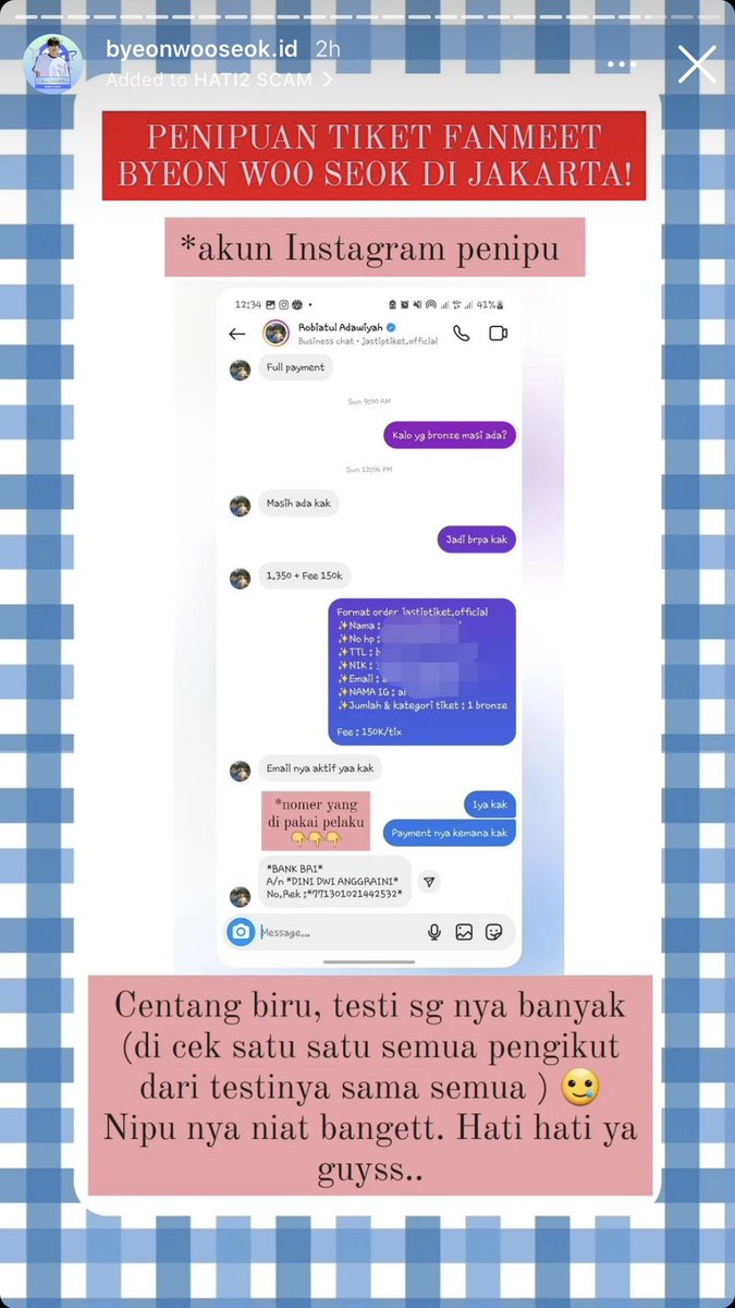 hoon_some's tweet photo. ‼️PENIPU/ SCAM TIKET‼️
enhypen fate+ jakarta 

⚠️ user ig @ jastipticket_real
⚠️ ig centang biru 
https://t.co/XcGWyuGk6a

t. wts wtb jastip jaswar konser enhypen jkt fateplus https://t.co/wPK3KkI5Xd