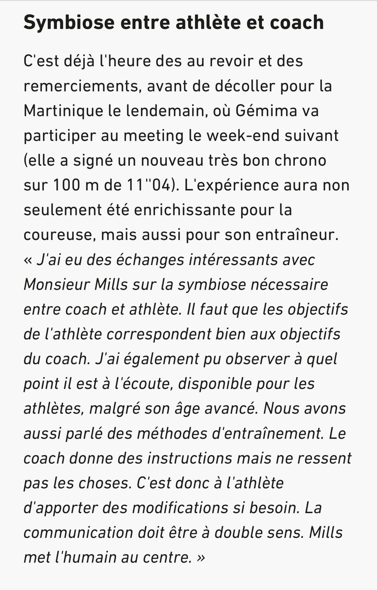 Extrait article L'EQUIPE du 21 mai 2024)

Gémima Joseph, sprinteuse française sur 100m et 200m, qui a réussi les minima pour les Jo et son entraineur GAETAN TARIAFFE sont partis en stage en Jamaïque auprès de Glenn Mills, l’ancien coach de la légende Usain Bolt et de Yohan Blake.