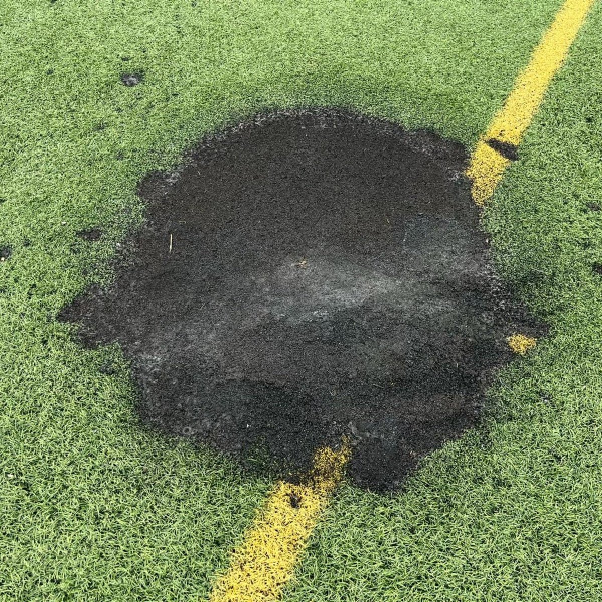 On the night of Friday, May 24, someone set a fire on the artificial turf at Mitchelson Field. City staff discovered the damage, which rendered the field unplayable, the following morning. A temporary repair allowed the soccer club events to continue over the weekend.

If you